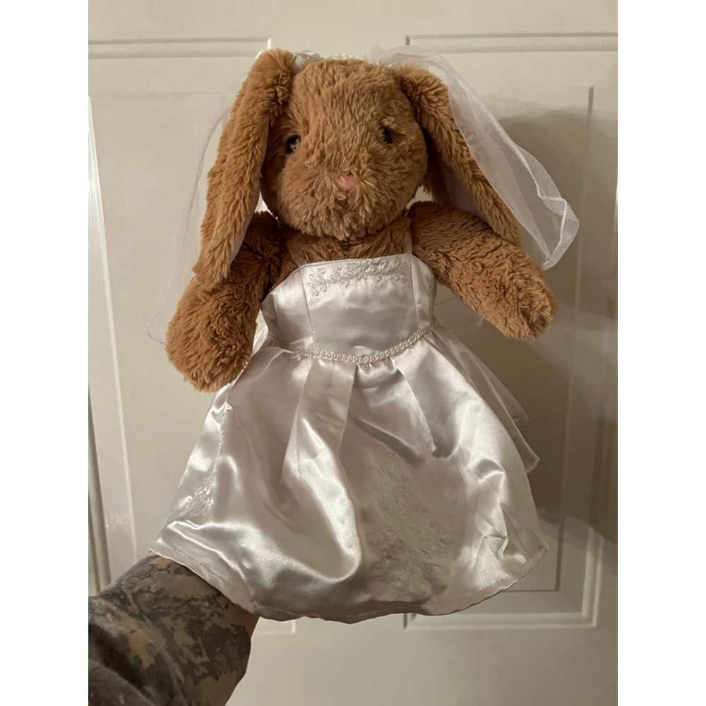 90s Build-a-Bear Bunny Rabbit Brown Tan with Pink Floppy Ears Wedding Bride